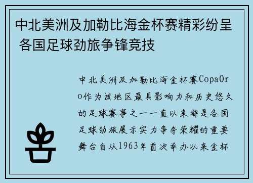 中北美洲及加勒比海金杯赛精彩纷呈 各国足球劲旅争锋竞技